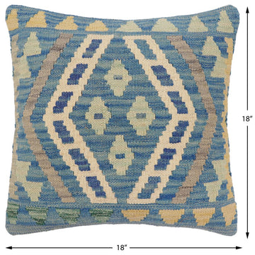 handmade Traditional Pillow Blue Gray Hand-Woven SQUARE 100% WOOL Hand woven turkish pillow2' x 2'